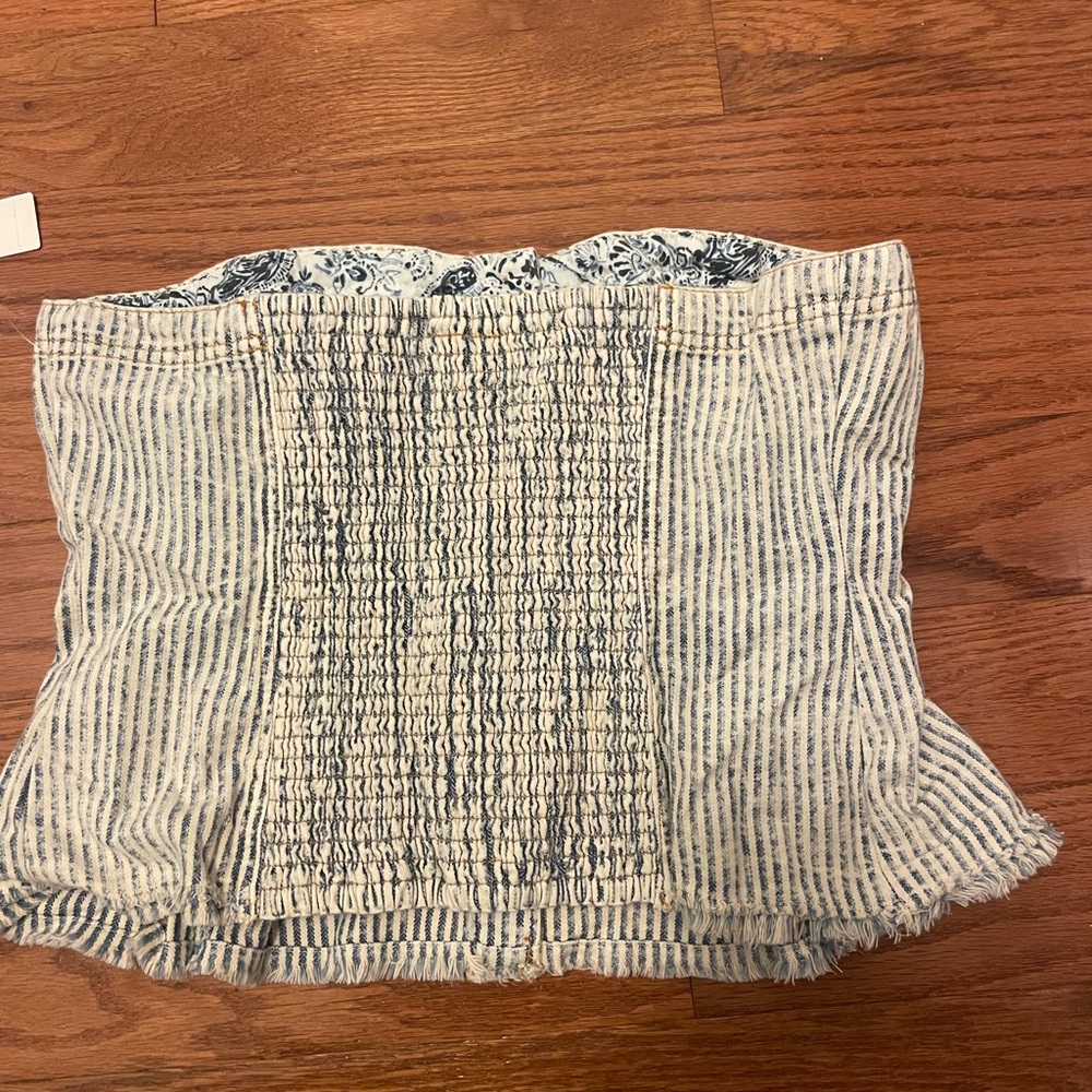 Pilcro Blue-Striped Cream Corset Crop Top - Picture 3 of 4